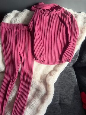 Private Label Kids Ribbed Leggings Set - Bright Pink